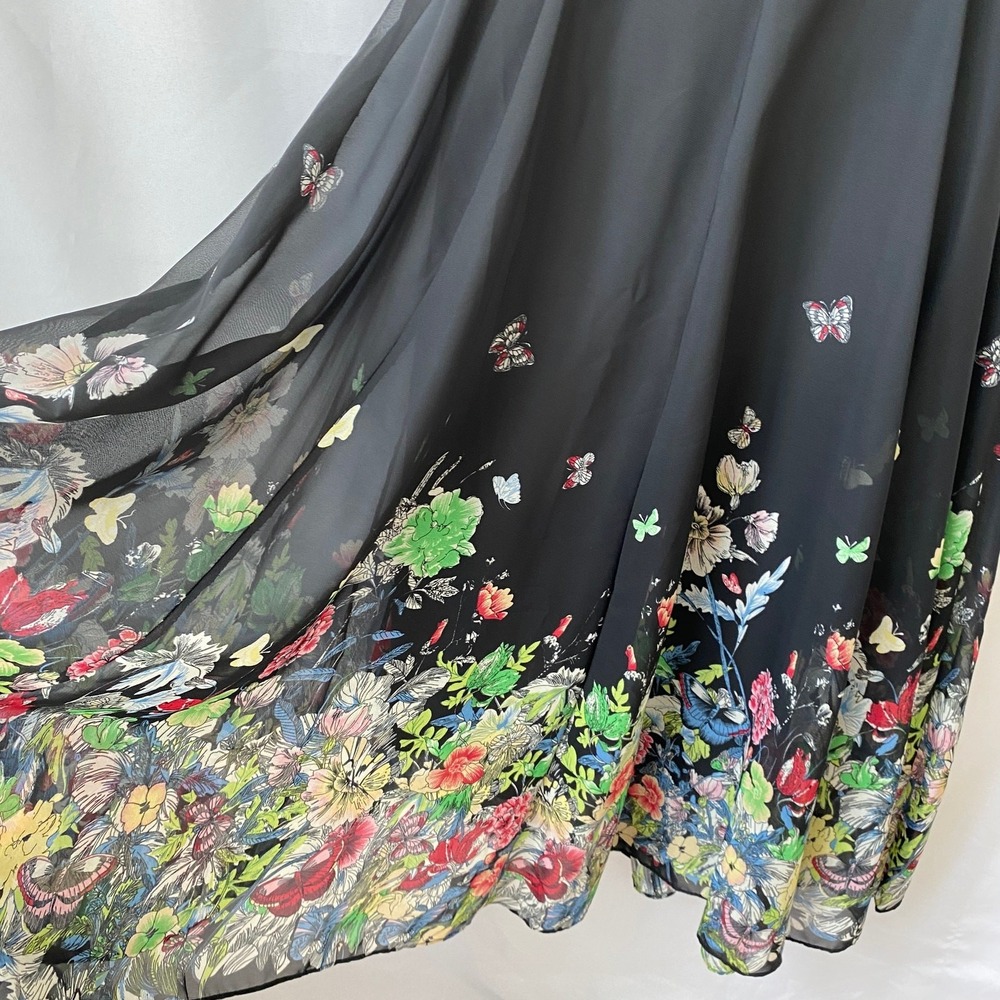 Floryday Whimsigoth Floral Butterfly Midi Dress Women XS Black Sheer Overlay - Picture 3 of 10